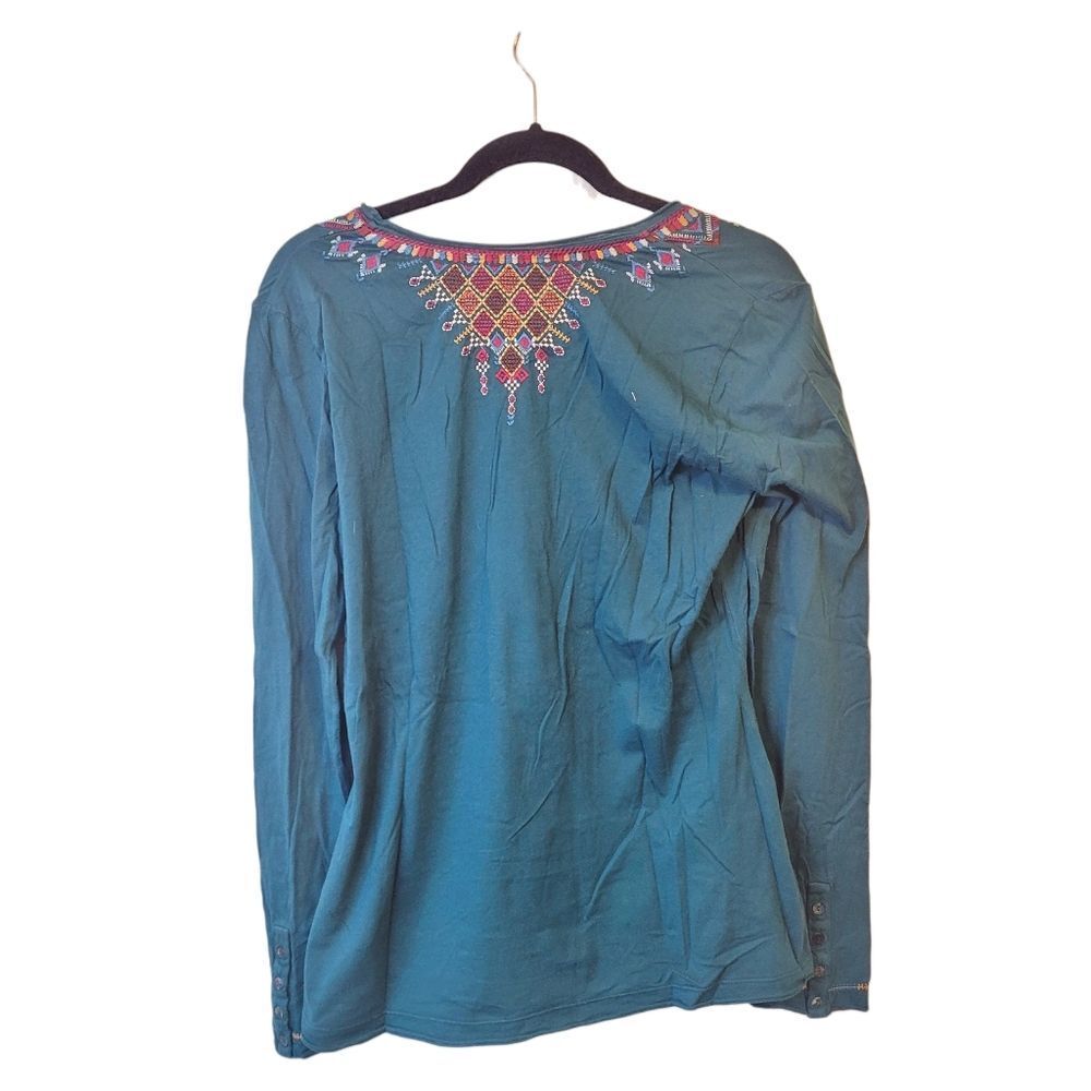 Johnny Was Teal Embroidered Boho Blouse Women's Size M - Picture 2 of 6